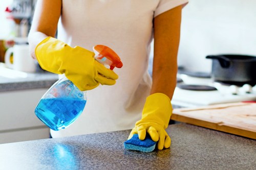 Office cleaning team caring for floors and common areas in a workplace