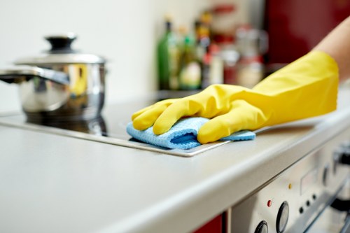 Dirty oven door glass before cleaning